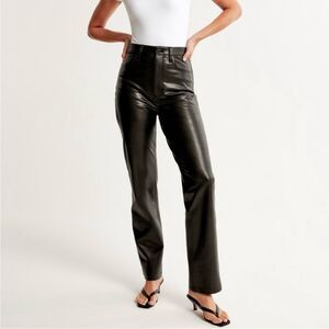 Abercrombie & Fitch Black Vegan Leather 90s Straight Pants Ultra High Rise SZ 27
